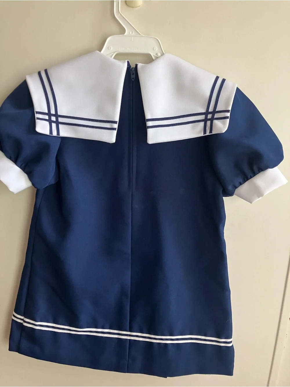 Navy Sailor-Style Pleated Dress with White Collar